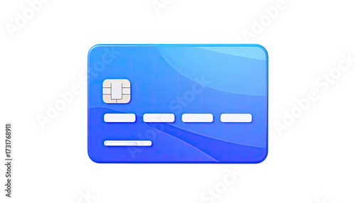 Digital credit card icon, a blue, rounded rectangle, with a chip and detail