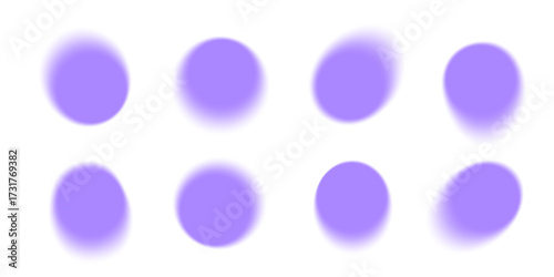 Y2K aura blur circle shapes with soft purple gradient and feathered edges. Round forms in pastel violet color with dreamy nostalgic vibe for retro design, overlay effects or modern digital bg.