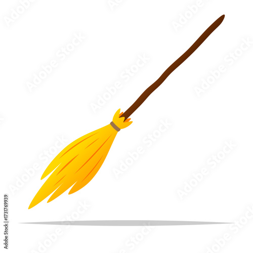 Flying witch broom vector isolated illustration