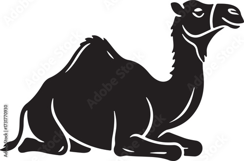 Dromedary Camel Sitting Down  Black Silhouette Desert Animal Vector