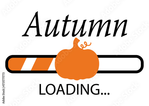 Logo con texto Autumn Loading con barra de progreso con calabaza. Banner de descarga para felicitaciones y tarjetas