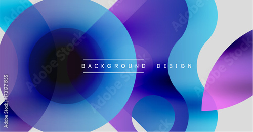 Abstract fluid shapes overlap, creating vibrant blue, purple gradients. Modern design element for backgrounds, presentations.