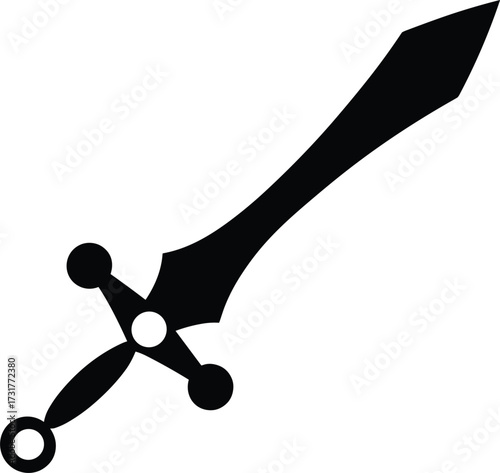 Black Silhouette of a Fantasy Sword with Circular Pommel and Guard blade weapon