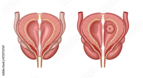 Understanding bladder health: A visual comparison of normal anatomy versus a tumor, perfect for medical education or informational graphics about urology