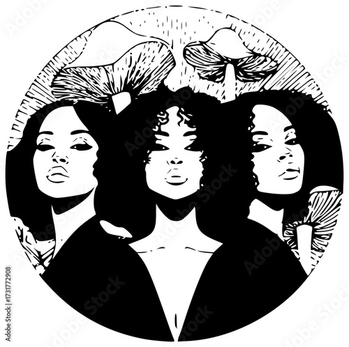 Three women with mushrooms