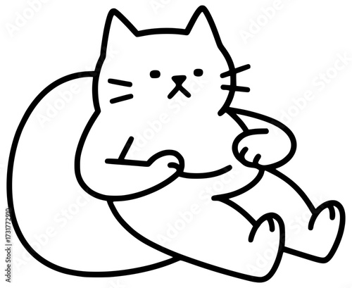A lazy cat lies on a pillow with a big belly
