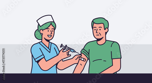 Nurse Administering Injection to Patient in Arm.