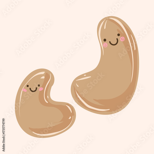 Cashew nuts Cartoon Vector Illustration Isolated On beige background. hand drawn. Cashew nuts for fabric design, textile print, wrapping paper, cover. Vector illustration.