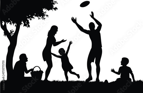 Family Playing with Ball Picnic Silhouette