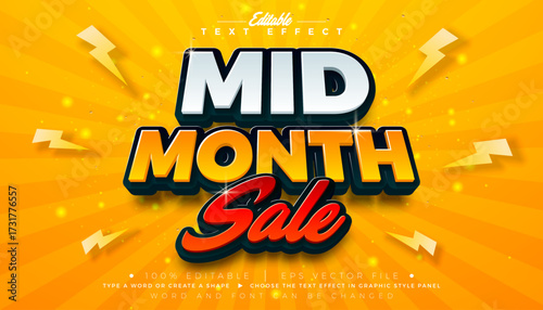 Mid Month Sale Editable Text Effect Design Vector Graphic Style Effect with Shadow and Yellow 3D Typography Lettering on Red Background. Autumnal Premium Scalable Shopping Day Illustration Template