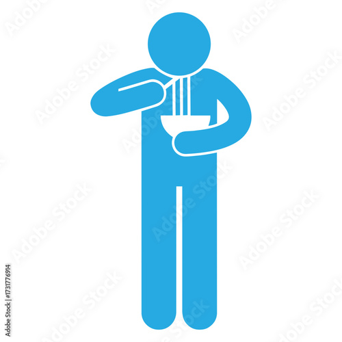 standing and eating noodles