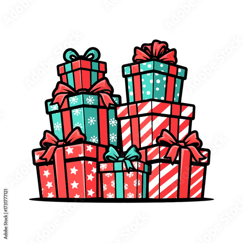A delightful stack of beautifully wrapped presents adorned with festive ribbons and charming patterns, ready for any joyous celebration

