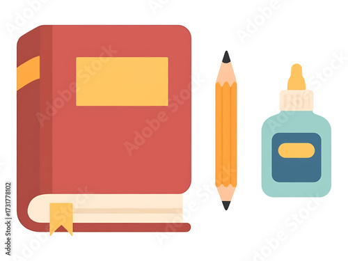 Back to School Essentials: Book, Pencil, Glue