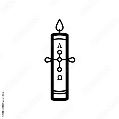 Paschal candle with alpha, omega and cross - vector icon