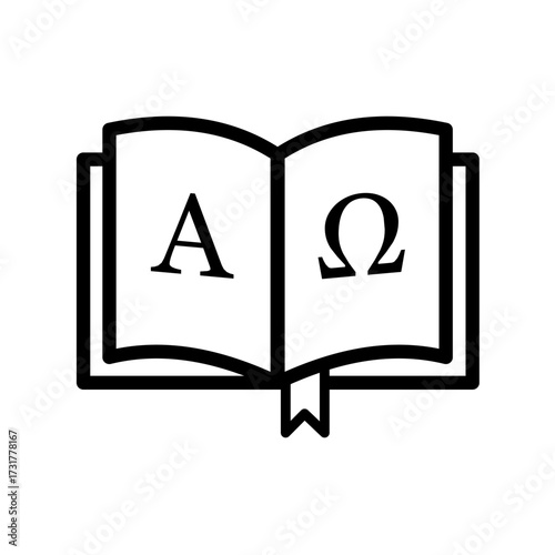 Open bible book with alpha and omega - vector icon