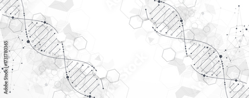 Abstract hexagon futuristic background for design works.
Science template, wallpaper or banner with a DNA molecules.