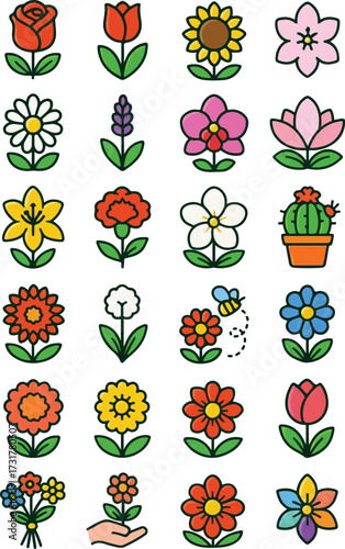 Colorful floral stickers for decoration and crafts