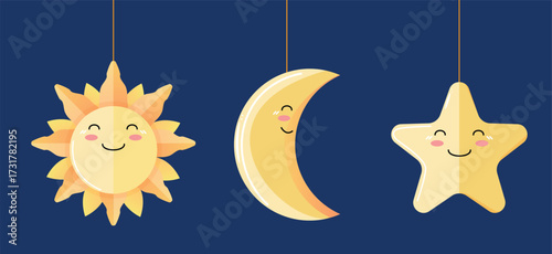 Cute celestial mobiles banner for festival, kids party, bedtime stories.