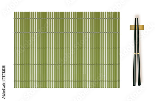 Bamboo sushi mat for table. Japanese bamboo sushi roller. Kitchen utensil for maki making. Vector