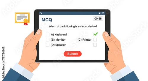 Hand holding a blank digital tablet PC screen for business information and mobile communication