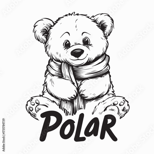 Cute Polar Bear With Scarf Vector Winter Animal Illustration on white background