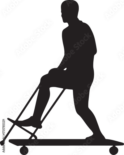Silhouette Person Uses Modified Skateboard with Hand Cranks for Propulsion Exercise.