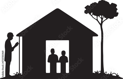 Village Hut Silhouette Vector People House Rural Community Poverty Shelter Home