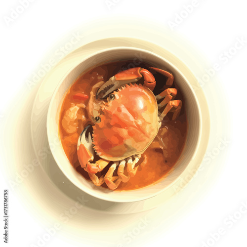 Whole crab in a rich orange seafood stew