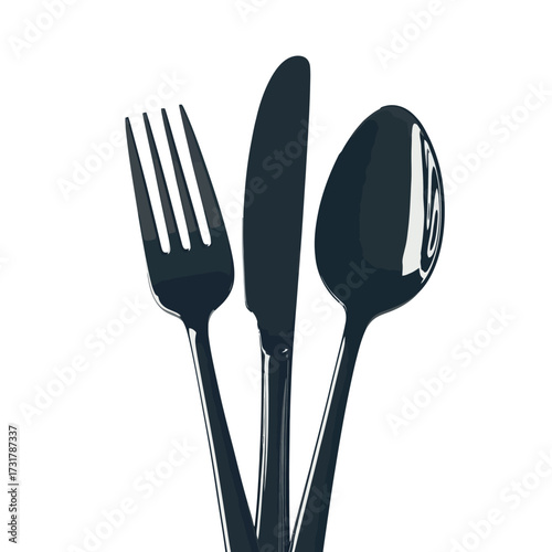 Modern black cutlery set fork knife and spoon isolated on white background