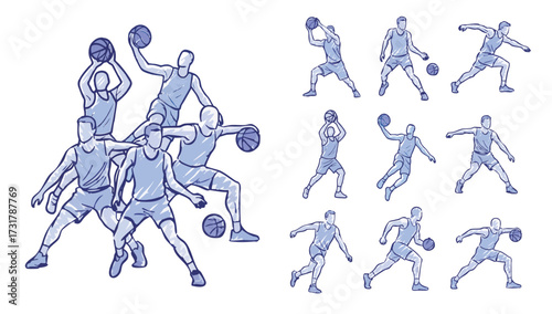 Vector Illustration of Basketball Training and Game Poses