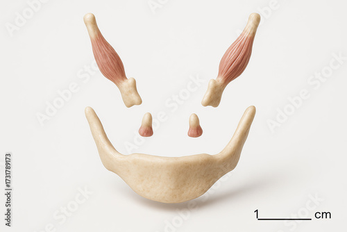 Anatomical model of human mandible and masticatory muscles