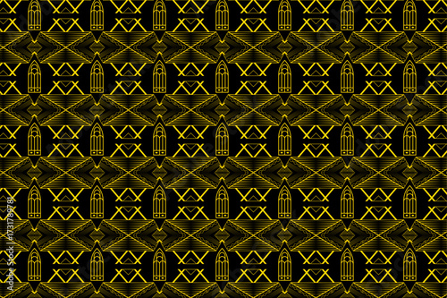 Yellow Geometric Pattern with Arch Motifs on Black