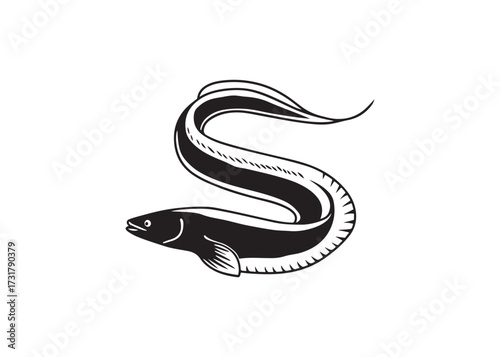 Silhouette of an eel fish vector illustration isolated on white background.