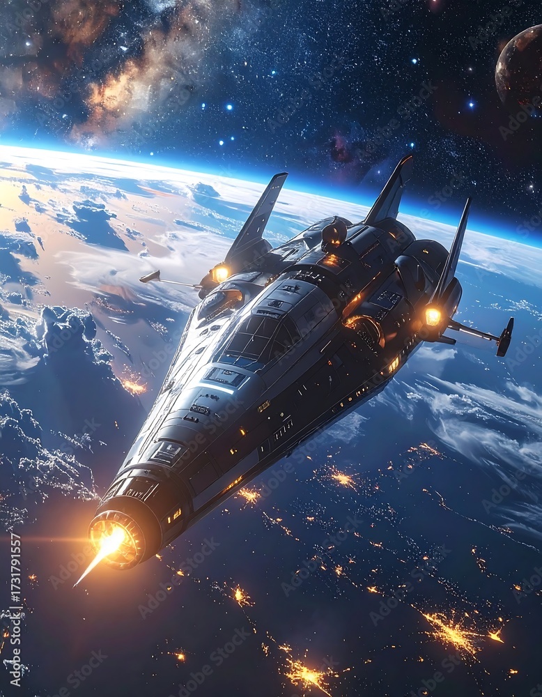 Obraz premium Spaceship over Earth