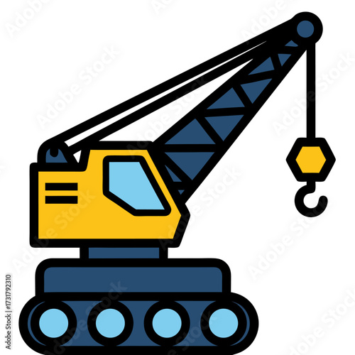 Vector graphic illustration of a a construction crawler crane, a flat icon design for building industry concepts