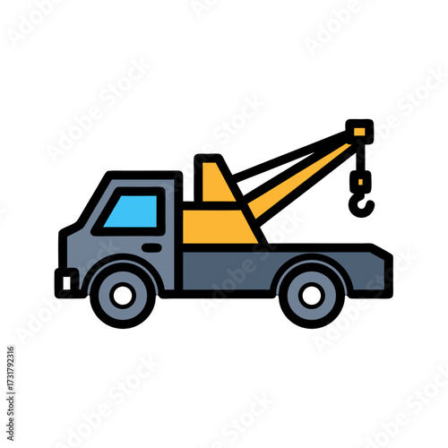 Tow Truck Illustration, A Cartoon Representation of a Vehicle for Roadside Assistance and Recovery Services