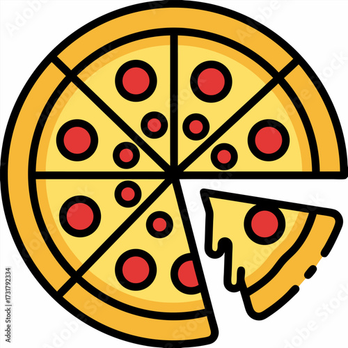 Delicious Pizza with a Slice A Colorful Illustration for Food and Culinary Concepts