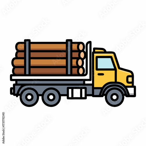 Vector art logging truck carrying wood, representing timber transport and industry