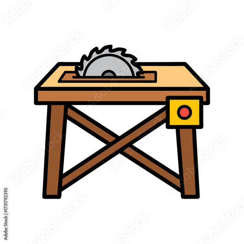 Vibrant vector illustration of a sturdy table saw, symbolizing carpentry and essential workshop equipment for crafting projects