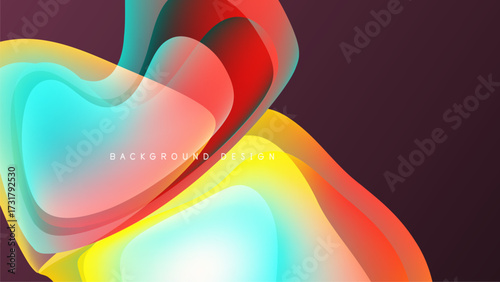 Abstract fluid shapes, vibrant colors blend. Modern design, dynamic composition, dark background creates contrast. Smooth gradients, flowing forms.