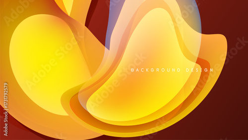 Abstract fluid shapes, vibrant yellow, orange hues. Dynamic composition over dark background. Modern design element.