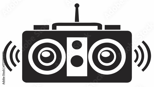 Dynamic boombox broadcasting vibrant sound waves, perfect for retro music events or modern audio branding.