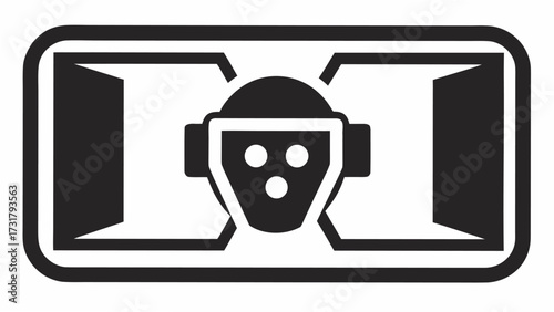 Futuristic robot face with headphones and glowing eyes peering through an open doorway into a digital void, symbolizing AI exploration