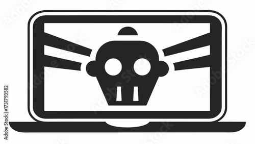 Dynamic cyber threat icon on laptop screen alerts to digital danger and online security risks for modern businesses