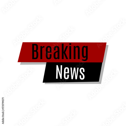 A modern, bold breaking news lower third graphic. This vector features two slanted, overlapping blocks in deep red and black with white text, perfect for video overlays, stream graphics, or urgent hea