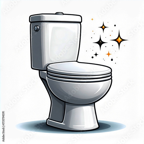 Clean and Shiny White Toilet with Sparkling Effects Illustration