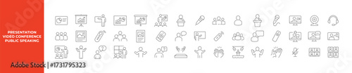 Presentation. Video conference icons collection. Public speaking icon set. Vector illustration