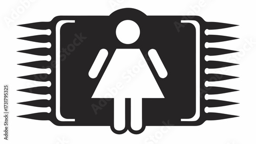 Empowering women in technology represented by a female silhouette within a stylized microchip icon, symbolizing innovation and digital inclusion