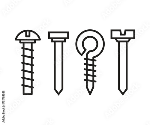 nail and screw tack icons set