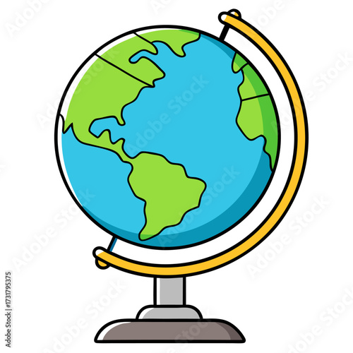 Cartoon Globe Illustration of Earth on Stand with Continents, Educational Geography Icon Design